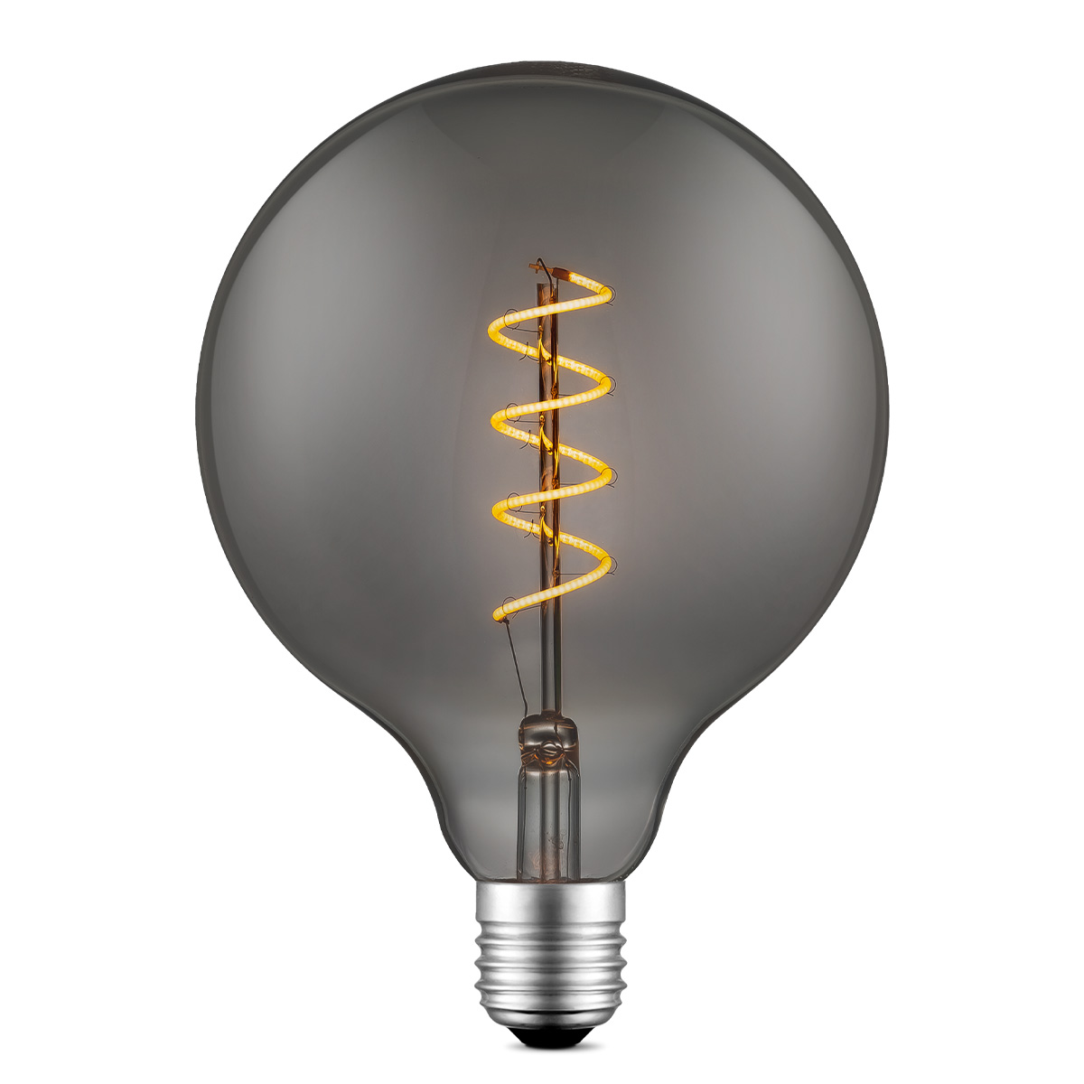 Edison Vintage LED filament lichtbron Globe - Rook - G125 Spiraal - Retro LED lamp - 12.5/12.5/17cm - geschikt voor E27 fitting - Dimbaar - 4W 140lm 1800K - warm wit licht